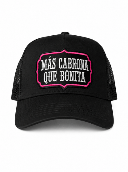 Mas Cabrona Que Bonita Patch Trucker Hat – Black & Pink